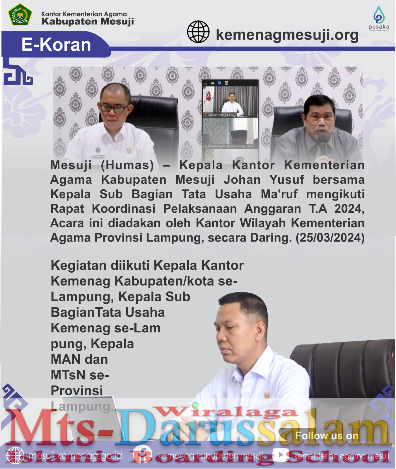 Kepala Kemenag Mesuji ikuti Rapat Koordinasi Pelaksanaan Anggaran T.A 2024 Kepala Kemenag Mesuji ikuti Rapat Koordinasi Pelaksanaan Anggaran T.A 2024